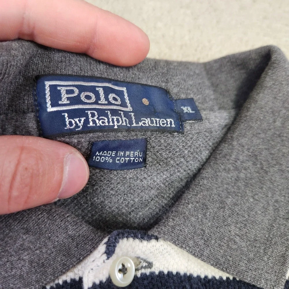 Vintage Polo Ralph Lauren Shirt Men XL Waffle Knit Heavy Cotton Polo Striped 90s